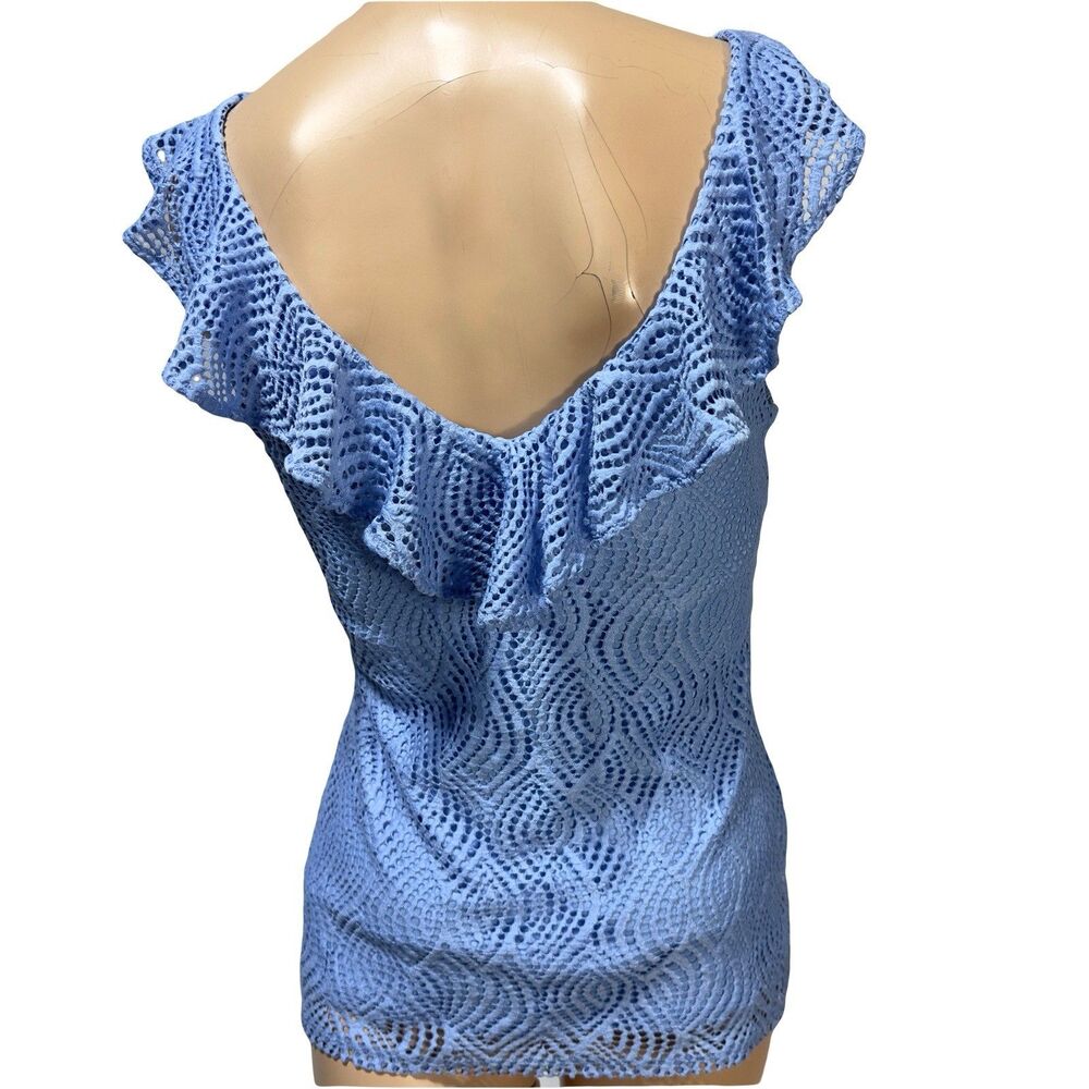 Lilly Pulitzer Alessa Blue Peri Flowing Leaf Lace Ruffled Top Size S Small - Picture 3 of 8